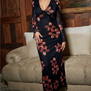 Floral Black and Orange Maxi Dress
